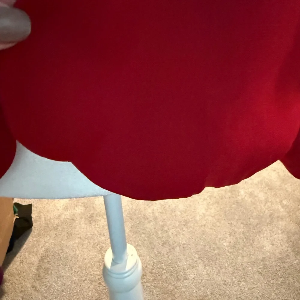 Scallop-Trim Open-Front Red Blazer